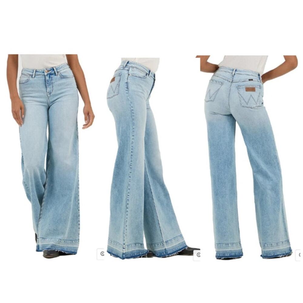 Wrangler Wide Leg Oasis Jeans Women’s 29x30 Light Wash High Rise Raw Hem